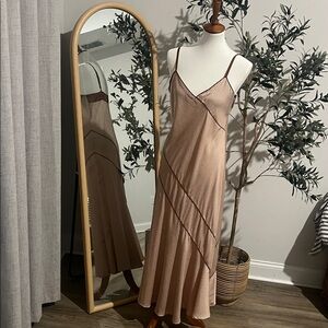 DKNY Beige and Brown Striped Maxi Dress